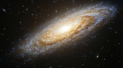 Fototapeta premium 30.High-resolution image of a mesmerizing galaxy surrounded by shimmering stars, glowing in soft pastel tones. The night sky reveals swirling cosmic dust and distant celestial bodies, casting a