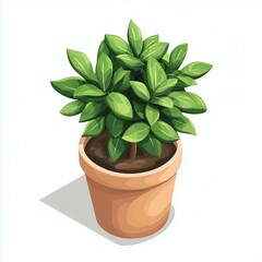 Fototapeta premium Vector image of plants in clay pot on the white background - plant, pot, leaves, greenery, home decor, indoor plant, houseplant, nature, decorative plant