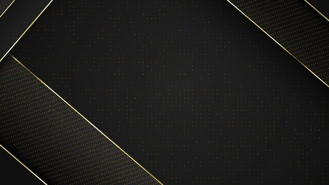 Abstract luxury golden organic shapes on black background. Gold striped pattern. 3D 4K Shine glitter design lines golden shiny dots title border Copy space for grand casino royal award ceremony event