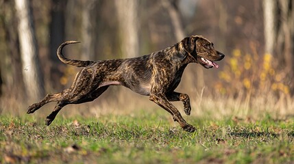 Majestic Treeing Walker Coonhound Running in Autumnal Woods