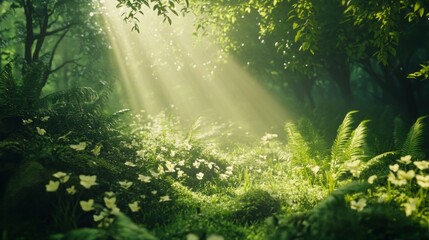 Obraz premium Nature exploration enchanted forest landscape photography lush environment sunlit viewpoint serenity and calmness