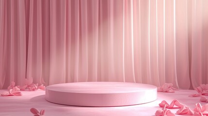 Pink Pedestal with Draped Curtains and Flower Petals