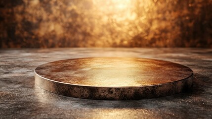 Obraz premium A circular metallic platform with a shimmering golden background, perfect for displays.