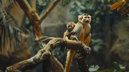 Close-up background view of wild animals (monkeys), high mountain dwellings, live in fast moving groups, some species are preserved in the zoo for people to visit.