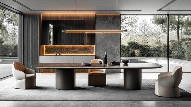 A modern luxurious rectangular dining table with grey oak veneer, featuring Minotti style. The product is displayed in a fully white studio environment, highlighting simple design and elegant details.