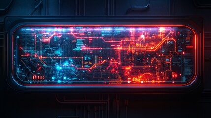 Obraz premium Future style subway map with glowing deep blue and red light, black background, and super realistic 3D rendering effect. Display high-definition resolution, deep tones, and high dynamic range details.