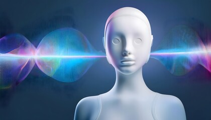 Obraz premium Futuristic speaker emitting holographic soundwaves, 3D illustration. voice, speech, clarity.