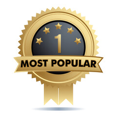 Most popular number one star golden label. Vector badge illustration