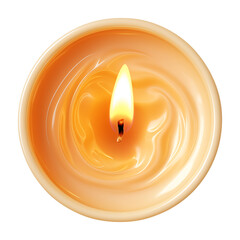 burning candle top view isolated on transparent white background, clipping path 