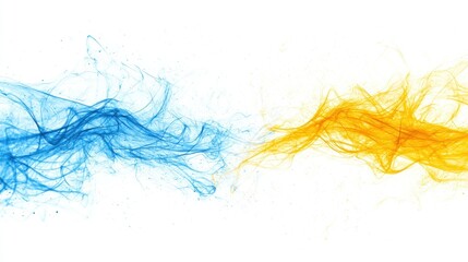Fototapeta premium Abstract electric currents and sparks in shades of blue and yellow, set against a clean white background