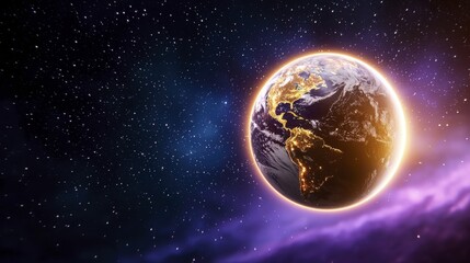 Obraz premium Glowing Earth Night View from Space | Cosmic backgrounds