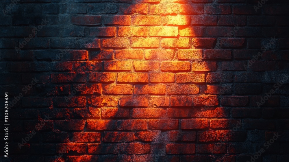 Poster hologram projected onto a brick wall, creating a vibrant futuristic digital effect. the image blends