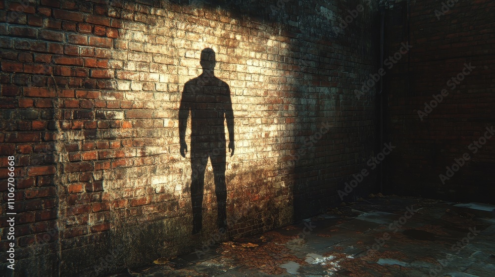 Poster hologram projected onto a brick wall, creating a vibrant futuristic digital effect. the image blends