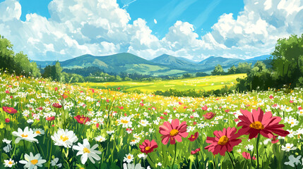 Fototapeta premium Illustration of a flower meadow in spring
