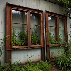 Obraz premium old wooden window with shutters