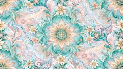 Whimsical Floral Swirl Pattern  Elegant Pastel Hues and Intricate Flower Designs on a Flowing Abstract Background