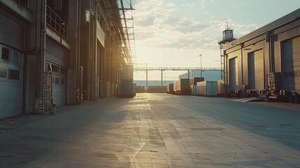 Obraz premium Industrial Warehouse at Sunset: A Tranquil Evening Scene