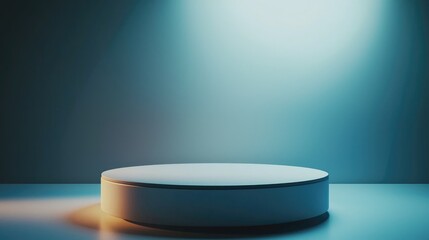 A White Cylindrical Podium with a Blue Gradient Background