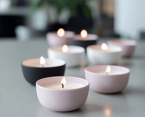 
A luxurious, aromatic scented candle in a sleek glass holder,  creating a romantic and relaxing atmosphere.