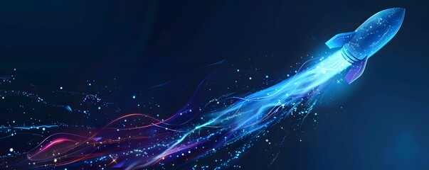 Abstract Blue Rocket Soaring Through Space Dust Trails