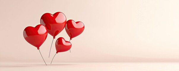 Mockup Valentine concept. A charming display of red heart balloons, symbolizing love and affection against a soft background.