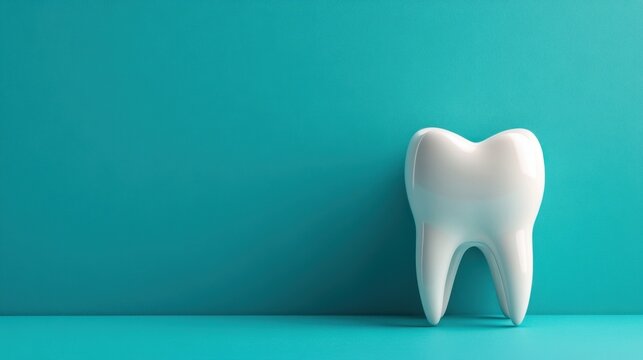 Creative and Whimsical Illustration of a Tooth Against a Vibrant Turquoise Background for Dental Health Concepts and Oral Hygiene Awareness