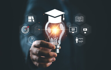 E-learning technology concept. AI and machine learning enhance personalized learning. Technology...