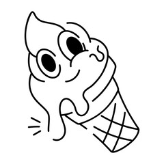 Ice cone with eyes on it, doodle icon 

