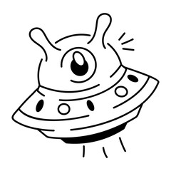 A hand drawn icon of flying ufo 


