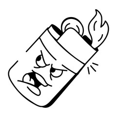 Burning lighter with an emoji on it, doodle icon 

