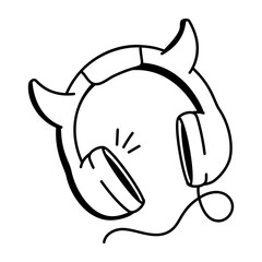 Hand drawn icon of devil headphones 
