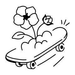 Drawing style icon of skateboard with a flower on it 
