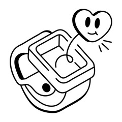 A hand drawn icon of watch with heart emoji 