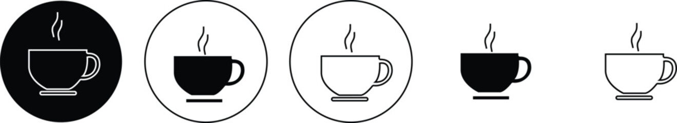 coffee cup iconset.Coffee cup vector icons.Cups of coffee tea collection. Hot drink icon.Cup coffe with steam. Flat style -cup a coffee sign and symbol.Steamy Coffee Cup Icon on Black and White Vector