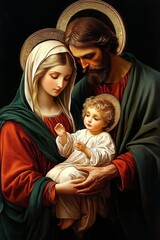 Holy Family Virgin Mary Saint Joseph Infant Jesus Traditional Catholic Art Representation © zhuan