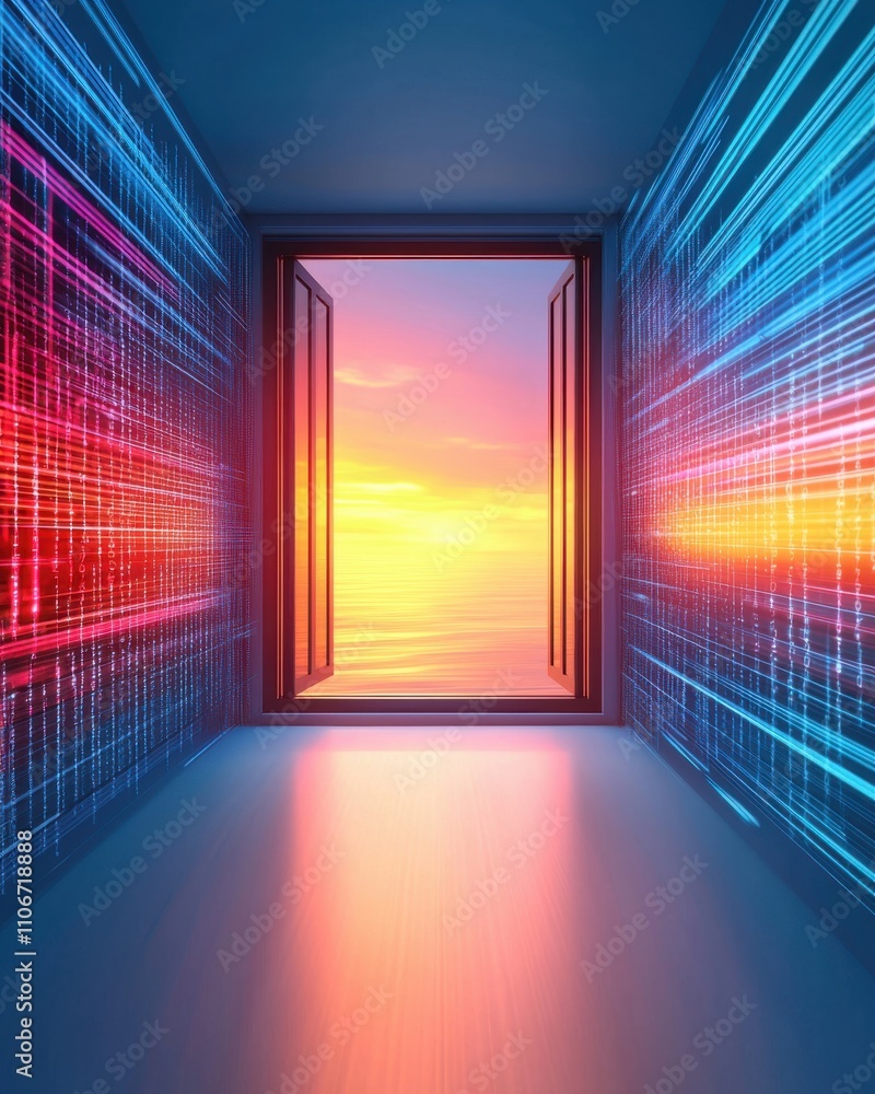 Poster a window in a room with a view of the ocean