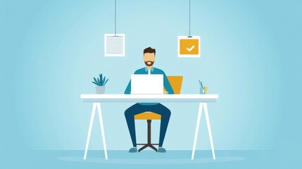 A man is sitting at a desk with a laptop