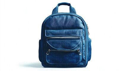 Naklejka premium A blue backpack with multiple pockets, designed for carrying personal items and essentials.