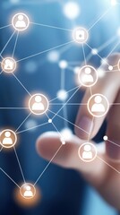 A hand is touching a network of people