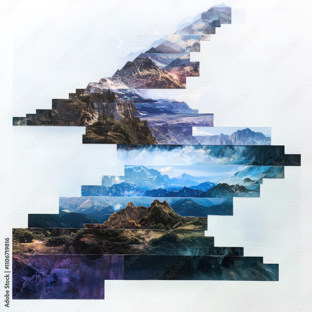 Poster exploring fragmented memory landscapes translucent thought structures in natural environments