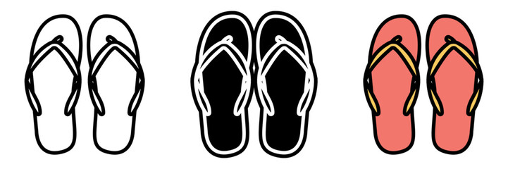Flip Flops icon are open-toed sandals with a thong strap, designed for comfort and easy walking on sandy or wet surfaces.
