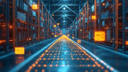 Obraz premium Unlocking the Future of Supply Chain with Digital Twins Technology, showcasing photo-realistic digital models, data-driven logistics, and futuristic innovations transforming global supply chains.