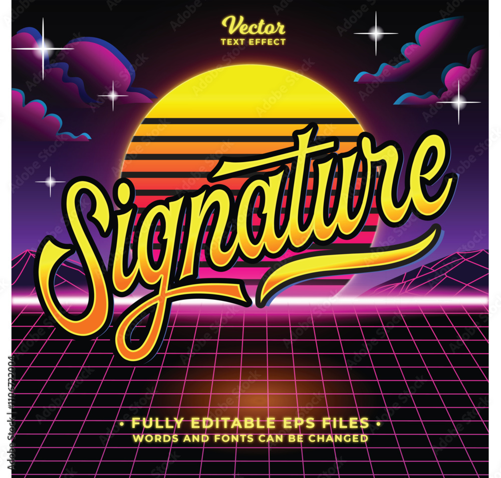 Fototapete retro 80s pop signature style text effect editable eps cc