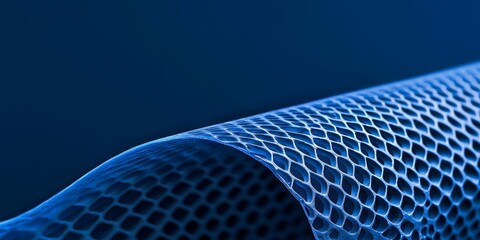 Fiberglass and innovation concept. Abstract blue mesh with a hexagonal pattern on a dark background.