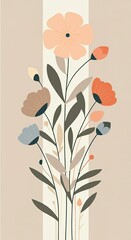 Minimalist Scandinavian design with floral motifs and gentle gradients. The tall vertical orientation makes it ideal for sleek and modern decor styles