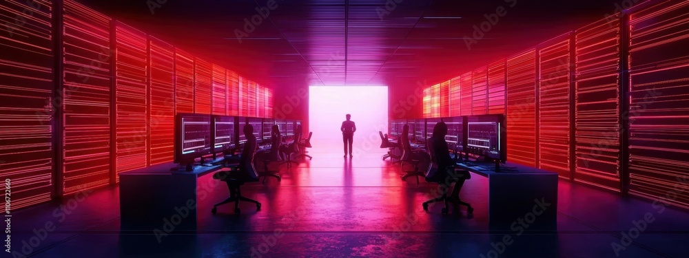 Poster two men are sitting in front of two computer monitors