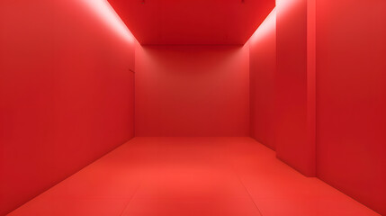 Fototapeta premium A minimalist red room with illuminated walls and floor, creating an immersive environment.