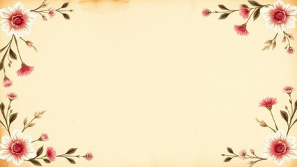 Vintage paper background with delicate flowers surrounding a circular hole in the center, border, design