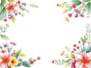 Watercolor painting of berries and flowers forming an artistic frame, fresh, berries