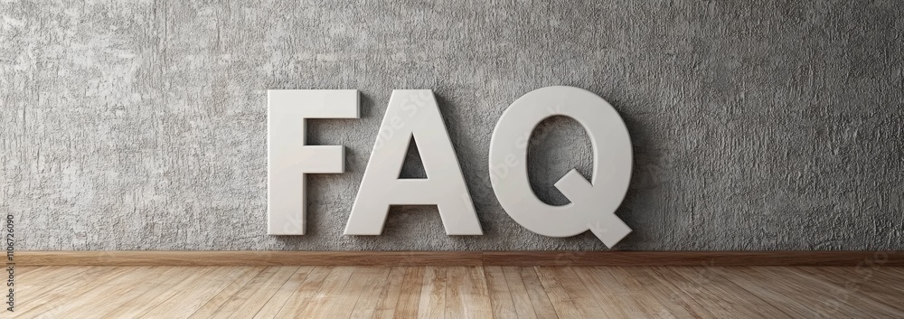 Aufkleber 3D FAQ Text on Grey Wall for Website Header Graphic